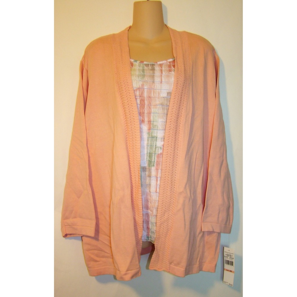NEW Alfred Dunner Springtime In Paris Plus Peach Cardigan Sweater Top 2X   D142
